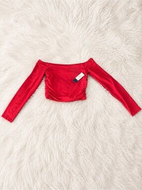 Hollister Red Off-Shoulder Long Sleeve Crop Top